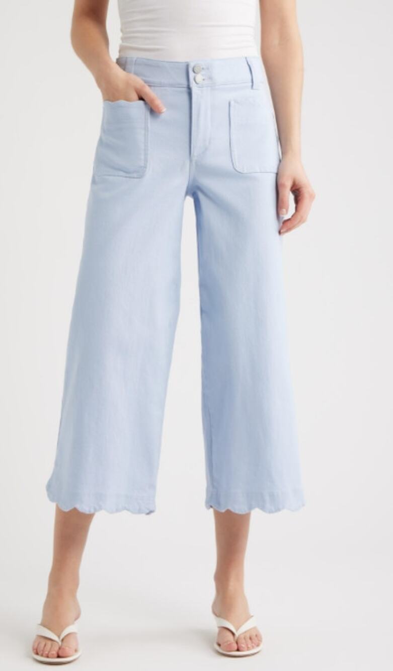 Wit & Wisdom Scallop Patch Pocket Pants 6 NWT Light Blue Crop Wide Leg Coastal